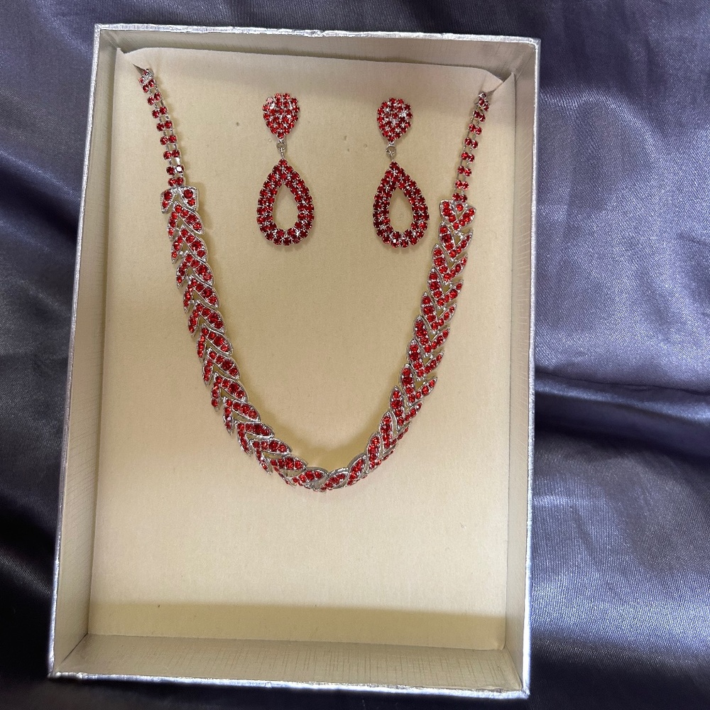 Red Stone Necklace and Earrings